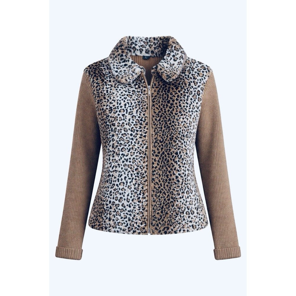 Animal Print Faux Fur Double Zip Sweater Size Large Mob Wife